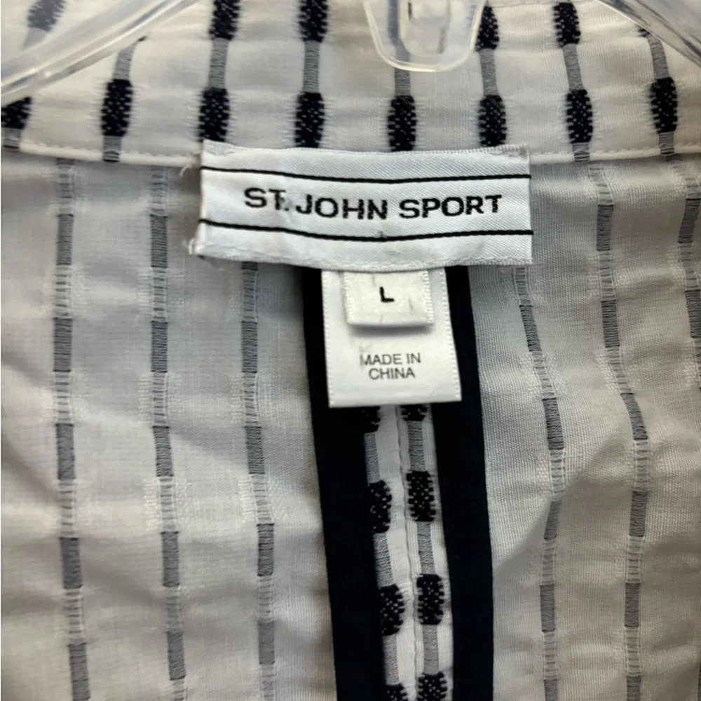 ST.John Sport Linen Blend Navy Striped Blazer Womens Size Large - Picture 5 of 5